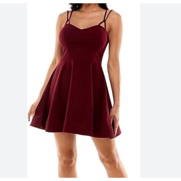 B. Darlin Fit and Flare Dress Sz 7/8 Burgundy Sweetheart Skater Cocktail - Picture 2 of 9